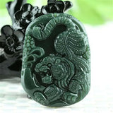 Hetian Green Jade Tiger Pendant Zodiac Lucky Necklace Jewelry Gift