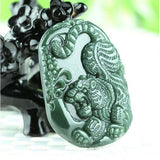 Hetian Green Jade Tiger Pendant Zodiac Lucky Necklace Jewelry Gift