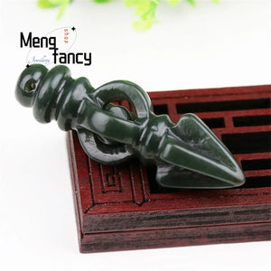 Hetian Green Jade Vajra Pestle Pendant Necklace Amulet