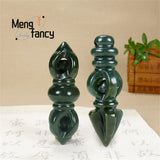 Hetian Green Jade Vajra Pestle Pendant Necklace Amulet