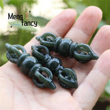 Hetian Green Jade Vajra Pestle Pendant Necklace Amulet