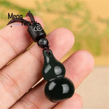 Natural Hetian Ink Jade Gourd Pendant Charms Fine Jewelry