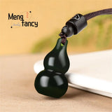 Natural Hetian Ink Jade Gourd Pendant Charms Fine Jewelry