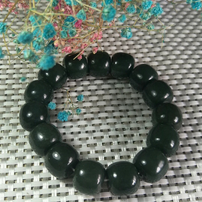 Hetian Jade Bead Bracelet 14/16mm Lucky Exorcise Evil Spirits Amulet