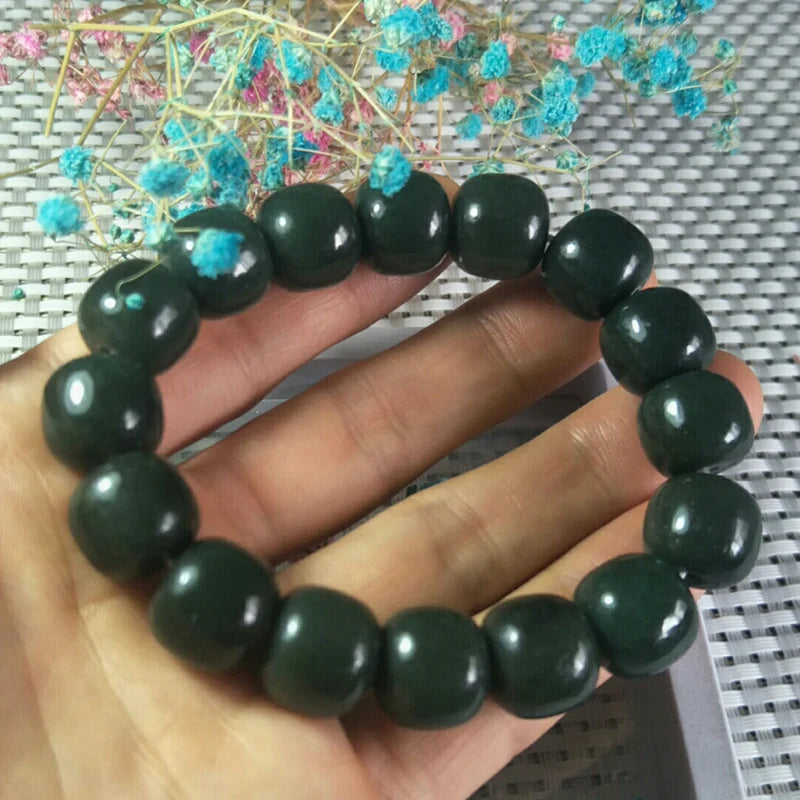 Hetian Jade Bead Bracelet 14/16mm Lucky Exorcise Evil Spirits Amulet