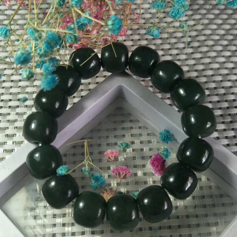 Hetian Jade Bead Bracelet 14/16mm Lucky Exorcise Evil Spirits Amulet