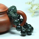 Natural Hetian Jade 16mm Pixiu Bracelet Hand-Carved Amulet