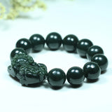 Natural Hetian Jade 16mm Pixiu Bracelet Hand-Carved Amulet