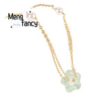 Hetian Jade 925 Silver Flower Collarbone Chain Pendant Necklace