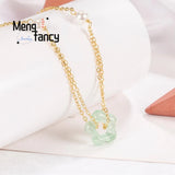 Hetian Jade 925 Silver Flower Collarbone Chain Pendant Necklace