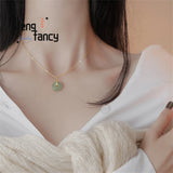 Hetian Jade 925 Silver Peace Buckle Pendant Necklace