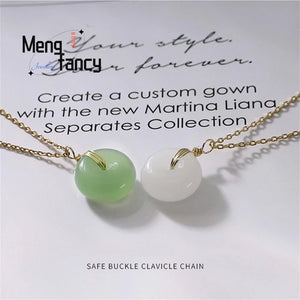 Hetian Jade 925 Silver Peace Buckle Pendant Necklace