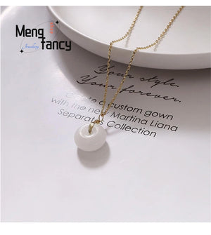 Hetian Jade 925 Silver Peace Buckle Pendant Necklace