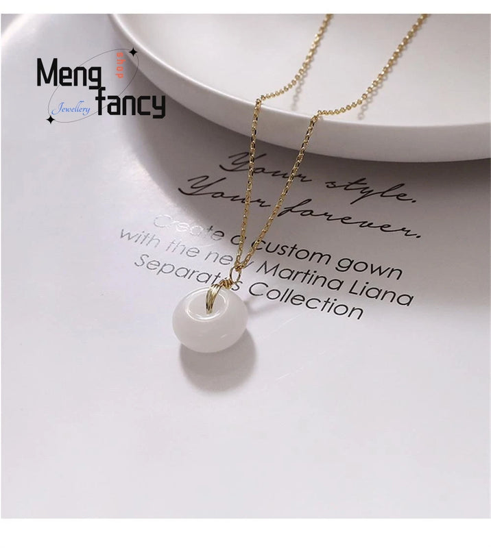 Hetian Jade 925 Silver Peace Buckle Pendant Necklace