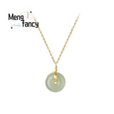 Hetian Jade 925 Silver Peace Buckle Pendant Necklace