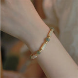 Natural Hetian Jade Adjustable Chain Bracelet with Shell Bamboo Beads Charm