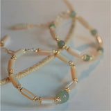 Natural Hetian Jade Adjustable Chain Bracelet with Shell Bamboo Beads