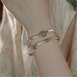 Natural Hetian Jade Adjustable Chain Bracelet with Shell Bamboo Beads