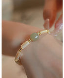 Natural Hetian Jade Adjustable Chain Bracelet with Shell Bamboo Beads