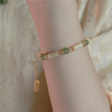 Natural Hetian Jade Adjustable Chain Bracelet with Shell Bamboo Beads Charm