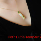Natural Hetian Jade Bamboo Pendant Necklace Amulet 925 Silver Women Chalcedony