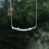 Natural Hetian Jade Bamboo S925 Sterling Silver Pendant Necklace