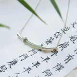 Natural Hetian Jade Bamboo S925 Sterling Silver Pendant Necklace