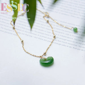 Hetian Jade Stainless Steel Ladies Anklet Bracelet Ruyi Lock