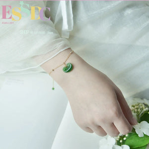 Hetian Jade Stainless Steel Ladies Anklet Bracelet Ruyi Lock