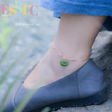 Hetian Jade Stainless Steel Ladies Anklet Bracelet Ruyi Lock