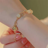 Hetian Jade Barrel Beads Bell Charm Bracelet Double Layer Chain Jewelry