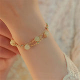 Hetian Jade Barrel Beads Bell Charm Bracelet Double Layer Chain Jewelry