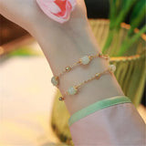 Hetian Jade Barrel Beads Bell Charm Bracelet Double Layer Chain Jewelry