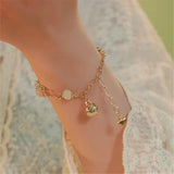 Hetian Jade Barrel Beads Bell Charm Bracelet Double Layer Chain Jewelry