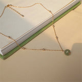 Hetian Jade Bead Pendant Necklace 14K Women Jewelry