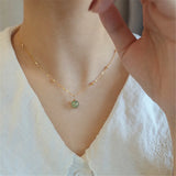 Hetian Jade Bead Pendant Necklace 14K Women Jewelry