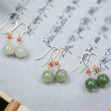 Hetian Jade Bead Pendant Drop Earrings Red Agate Ear Hook Women Charm Jewelry