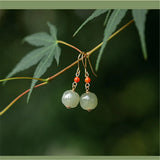 Hetian Jade Bead Pendant Drop Earrings Red Agate Ear Hook Women Charm Jewelry