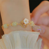 Natural Hetian Jade Beads Bracelet Flower Jewelry Romantic Gift