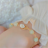 Natural Hetian Jade Beads Bracelet Flower Jewelry Romantic Gift
