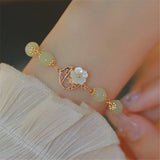 Natural Hetian Jade Beads Bracelet Flower Jewelry Romantic Gift