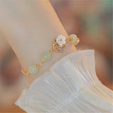 Natural Hetian Jade Beads Bracelet Flower Jewelry Romantic Gift
