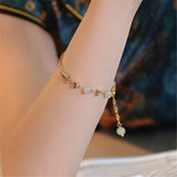 Natural Hetian Jade Beads Bracelet Butterfly Metal Accessories Female Ins Niche