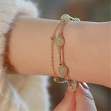 Natural Hetian Jade Beads Chain Bracelet Ins Niche Double Layered Women