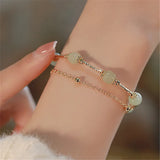 Natural Hetian Jade Beads Chain Bracelet Ins Niche Double Layered Women