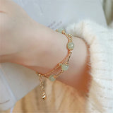 Natural Hetian Jade Beads Chain Bracelet Ins Niche Double Layered Women
