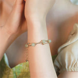 Natural Hetian Jade Beads Chain Bracelet Ins Niche Double Layered Women