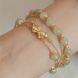 Natural Hetian Jade Beads Double Layered Bracelet Butterfly Accessory