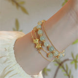 Natural Hetian Jade Beads Double Layered Bracelet Butterfly Accessory
