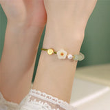 Hetian Jade Beads Peach Blossom Women Bracelet Ethnic Rope Pearl Jewelry